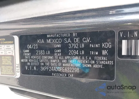 2023 Kia Forte Lxs из США, поврежденный, VIN 3KPF24AD0PE632298